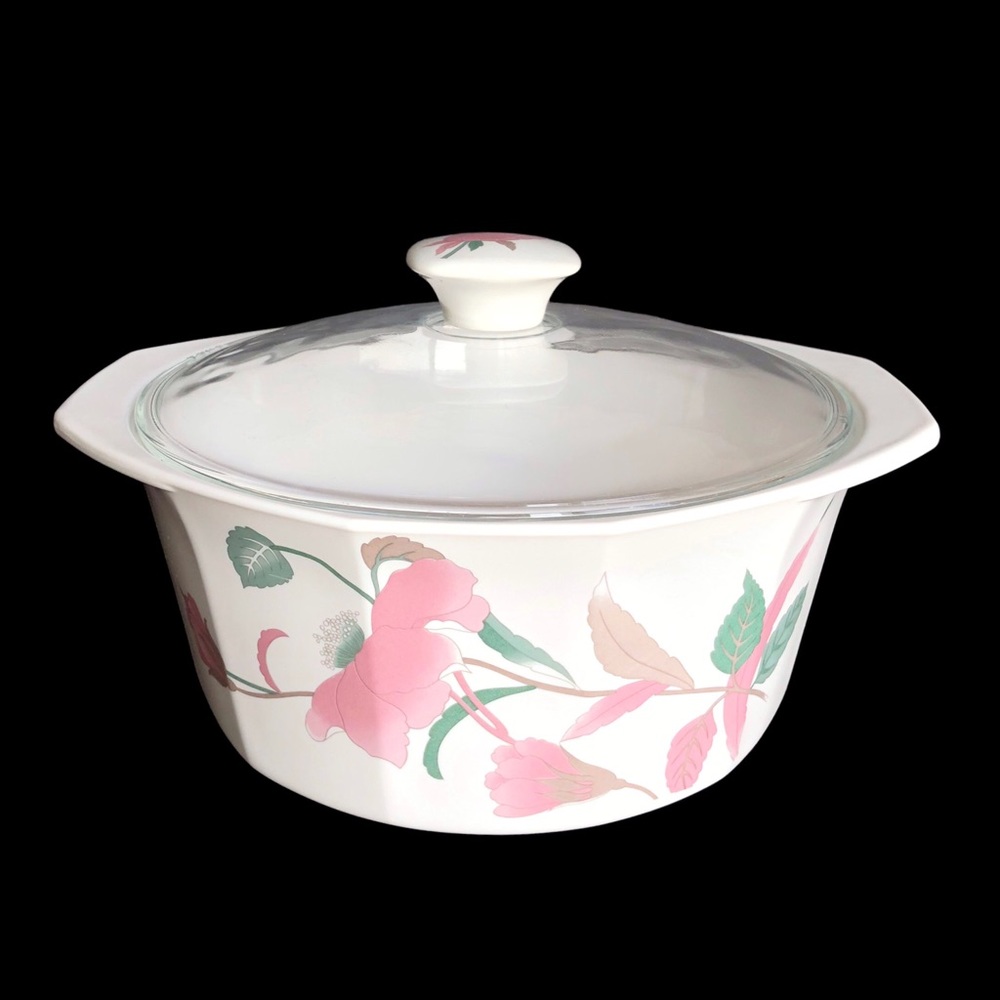 Vintage MIKASA Fire & Ice 2-Quart Casserole Platter w/Lid Silk Flowers AA009.
